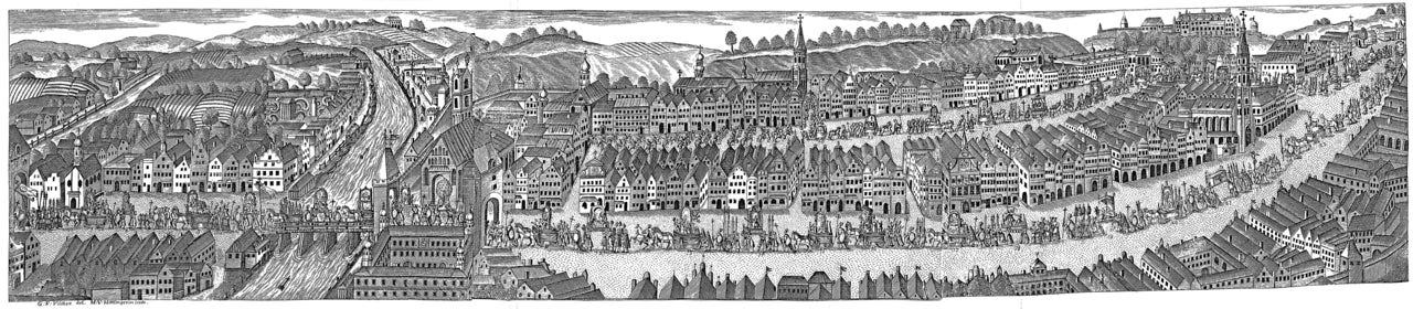 Fronleichnam in Bayern: Historische Darstellung einer Fronleichnamsprozession in Landshut 1733